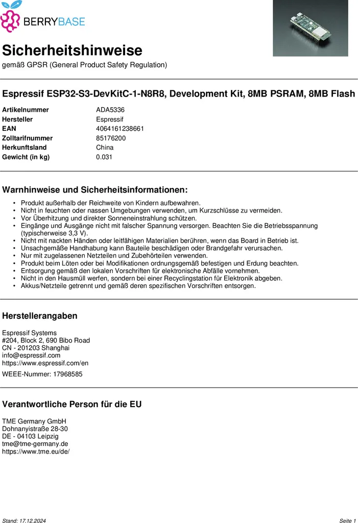 Module ESP32-S3-DevKitC-1-N8R8 Haute Capacité 8MB PSRAM pour Experts - 5