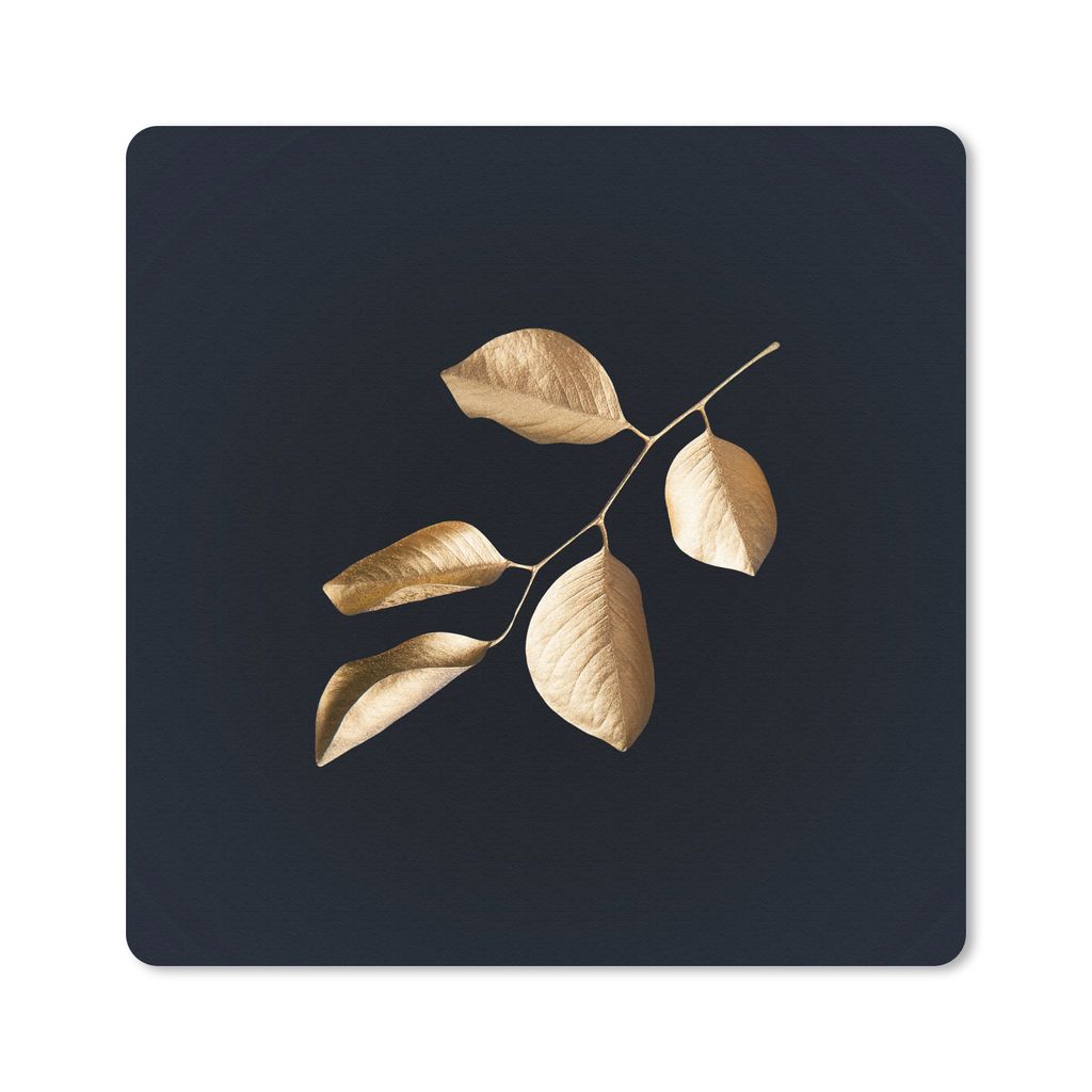 MuchoWow Mauspad Mousepad Blätter - Zweig - Gold - Luxus 30x30 cm - Mousepads - Maus Mat - Pad - Mausunterlage - Gaming