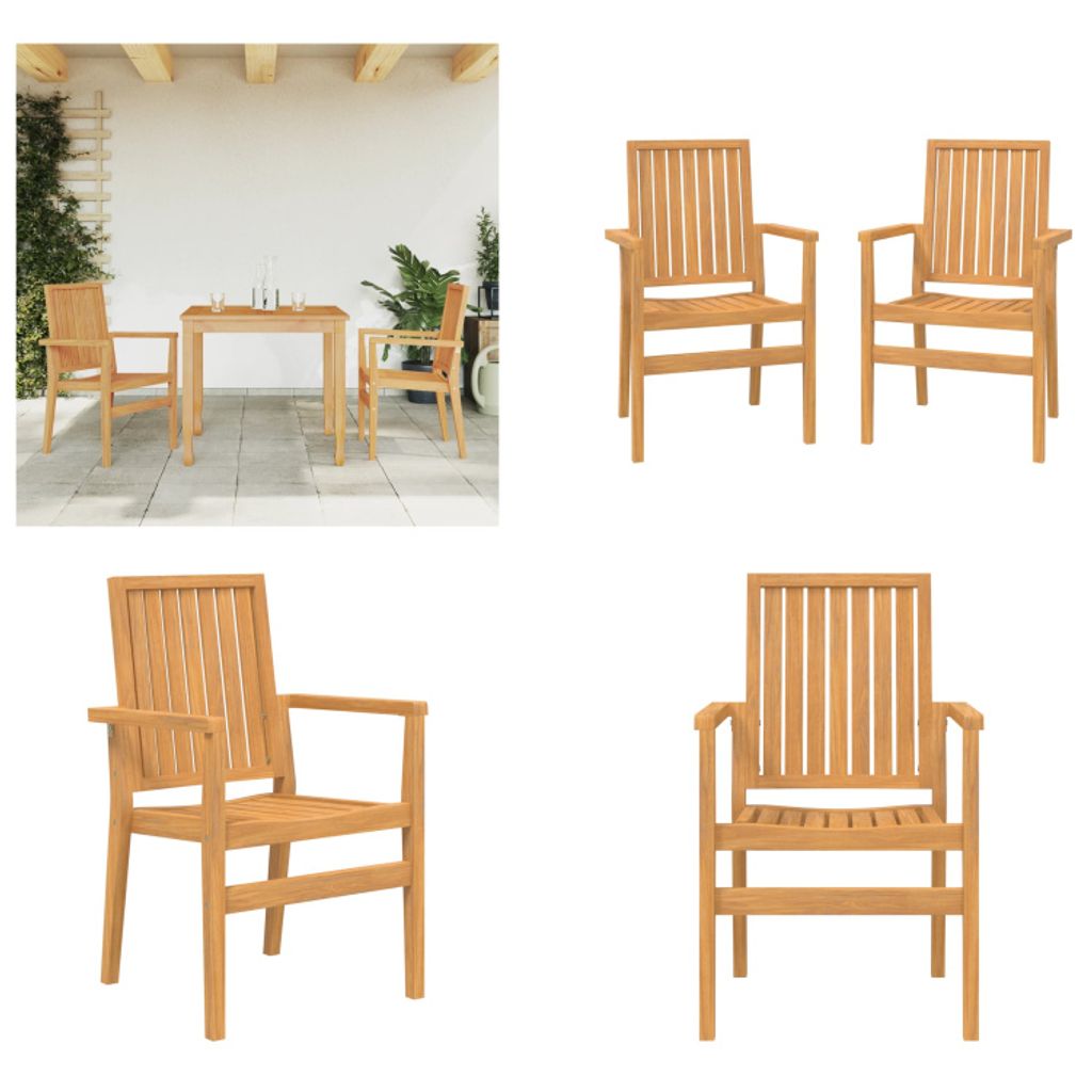 vidaXL Stapelbare Gartenstühle 2 Stk. 56,5x57,5x91 cm Massivholz Teak - Stapelbarer Gartenstuhl - Stapelbare Gartenstühle - Gartenstuhl - Gartens...