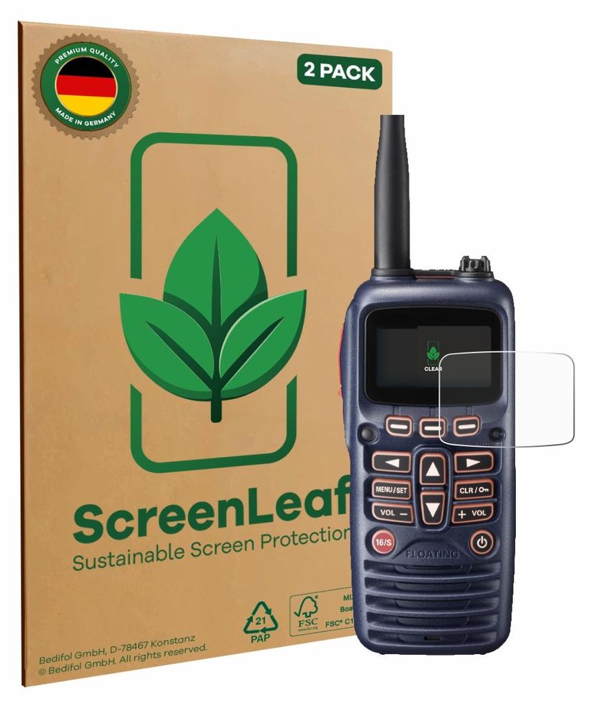 2x ScreenLeaf Schutzfolie für Standard Horizon HX320E nachhaltiger Displayschutz Display Schutz Folie Klar Transparent