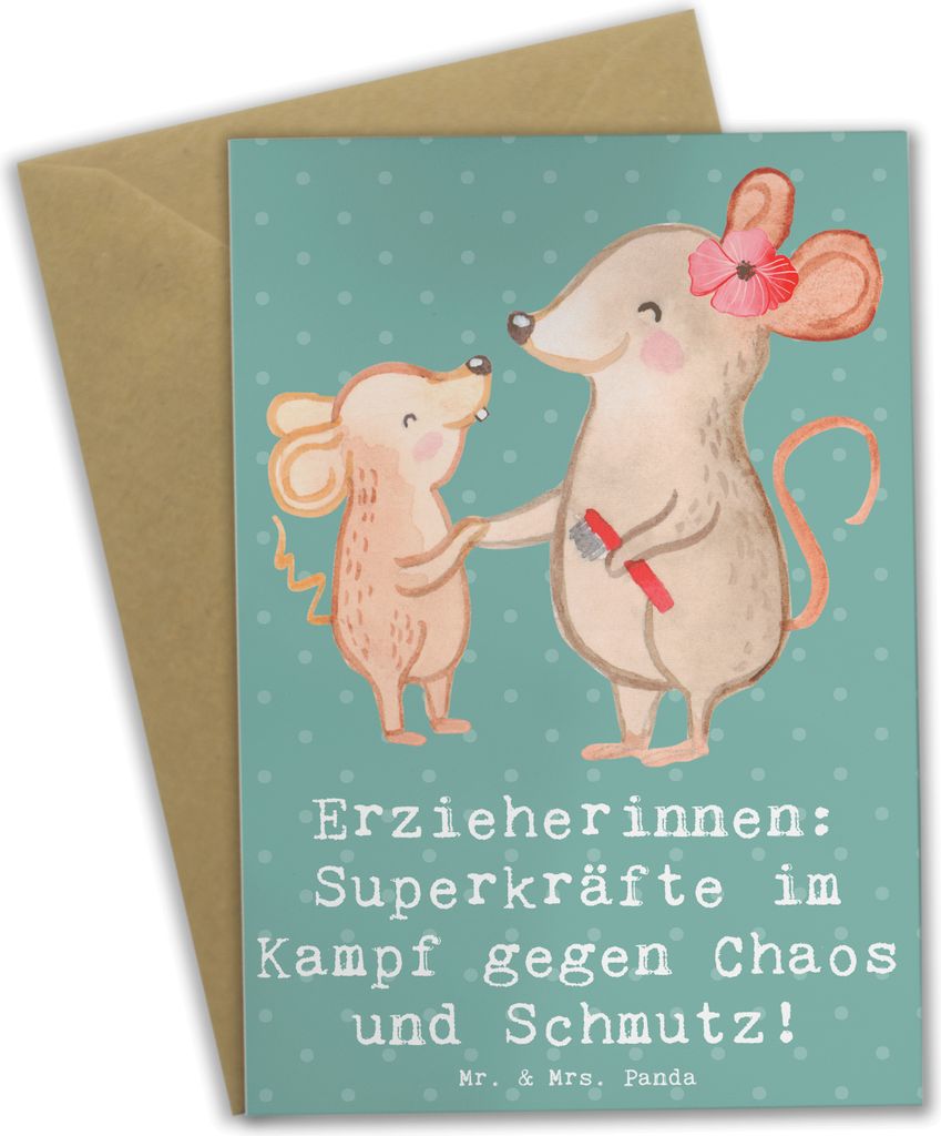 Mr. & Mrs. Panda babykarte Superheldin Erzieherin - Meeresbrise - Geschenk, Grußkarten, Berufsliebe, Spiel, Dank an Erzieherinnen, Bildung, Berufe...
