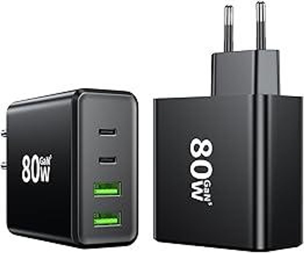 USB C ladegerät, 2 Pack 80 W netzteil USB c, 4 Ports USB ladegerät mehrfach, Schnellladegerät mit USB-C und -A, Mobile Phone Mains Chargers, Ada...