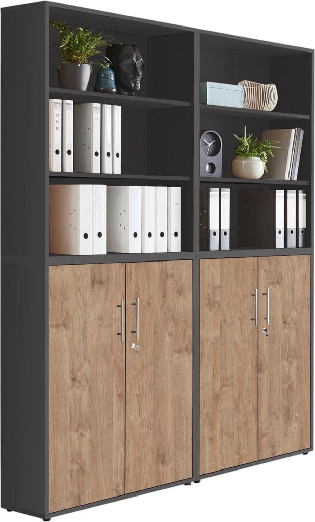 Aktenschrank TABOR 11 in anthrazit / Gold Harbor Oakt, Schrankwand, Büroschrank, abschließbar, Metallgriffe