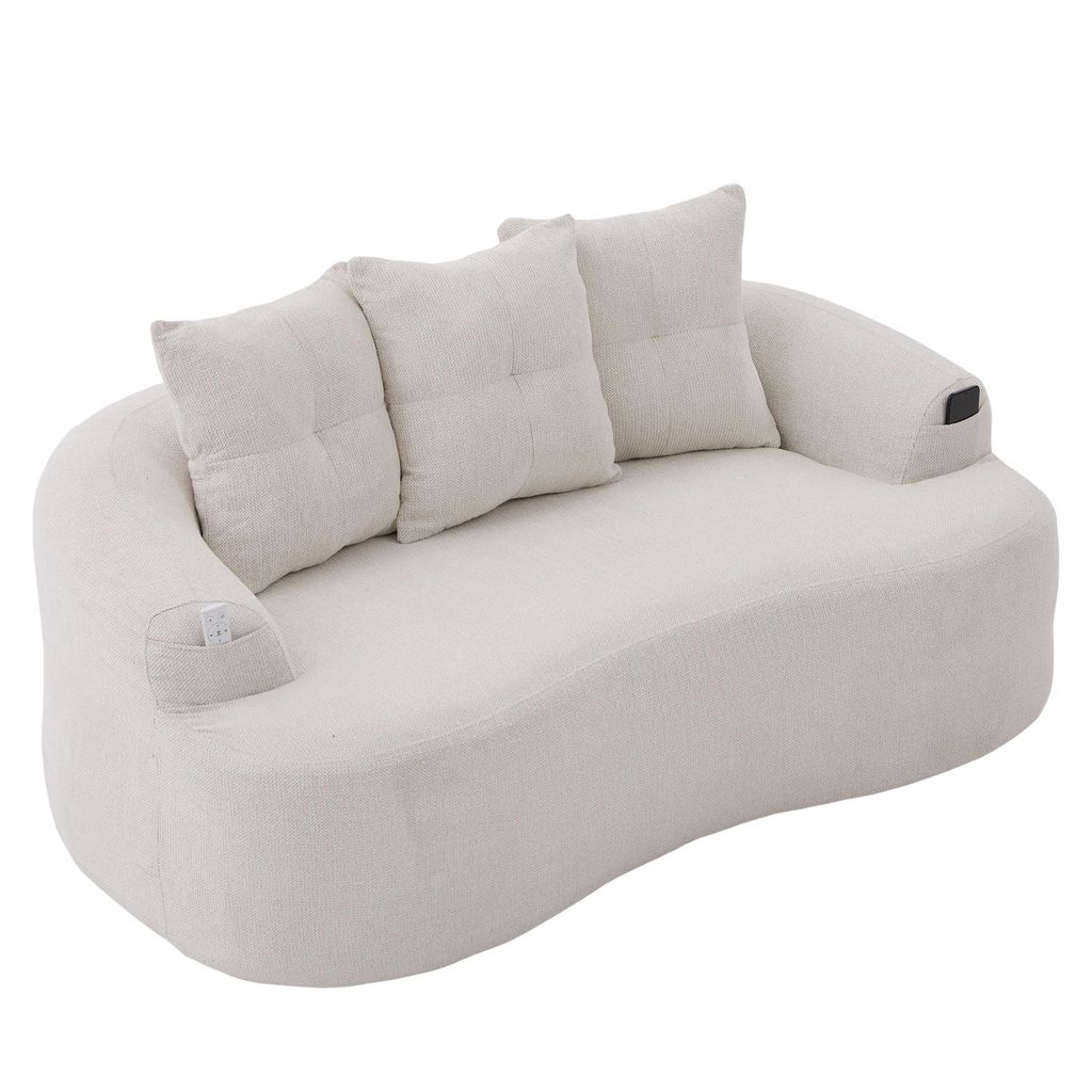 LVHOM Modernes 2-Sitzer Sofa, Polstersofa aus Chenille mit Seitentaschen, Geschwungene Couch bodentief, Organisches Design, 164x92x60cm, Beige