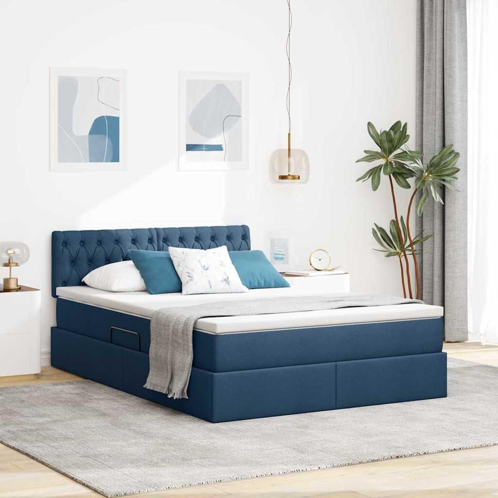 2025 Moderne Jugendbett,Einzelbett - CLORIS - Bettrahmen/ Aufbewahrungsbett mit Matratze Blau 140x200cm Holzwerkstoff - Klassische Betten designMö...