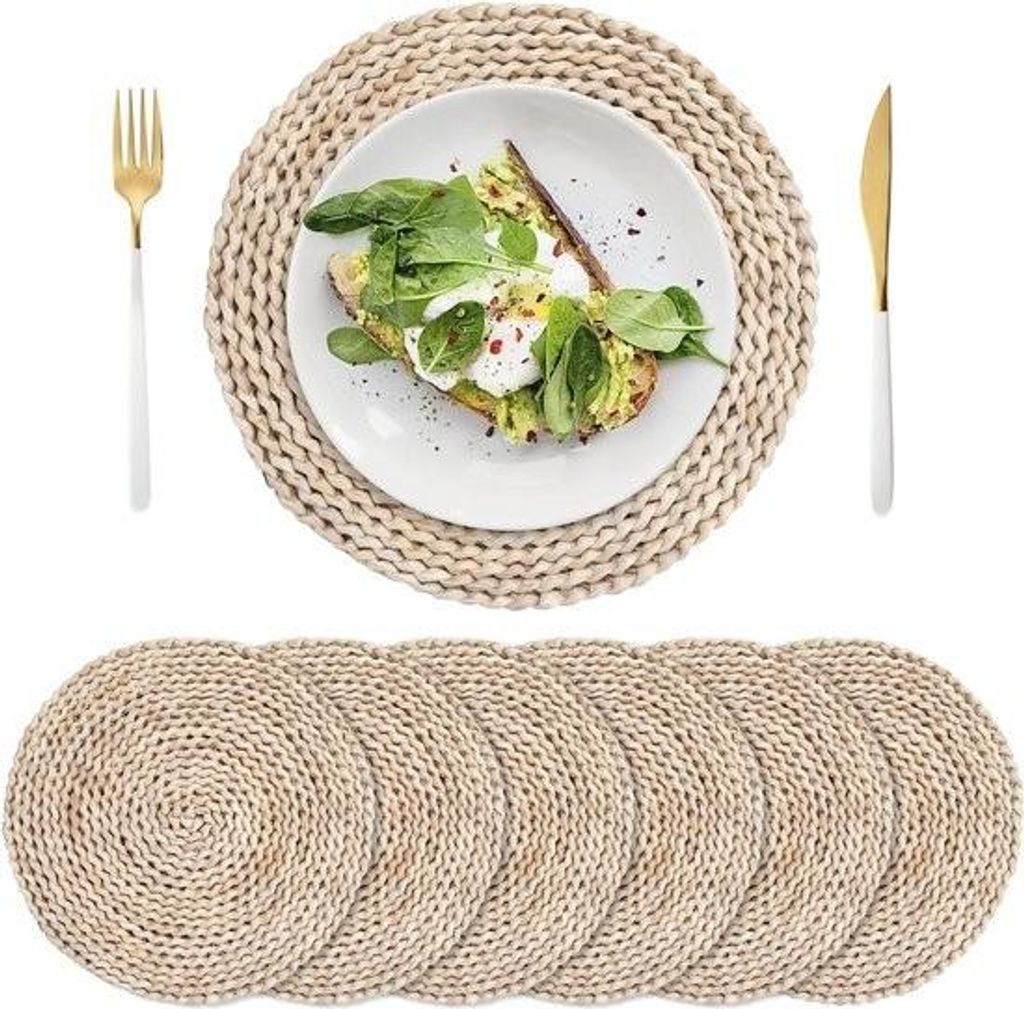 Gewebte Tischsets aus Maisstroh – 6er-Pack – Naturrattan – Runde Tischsets – Strohgeflecht – Ess-/Couchtisch – 30 cm runde Tischsets