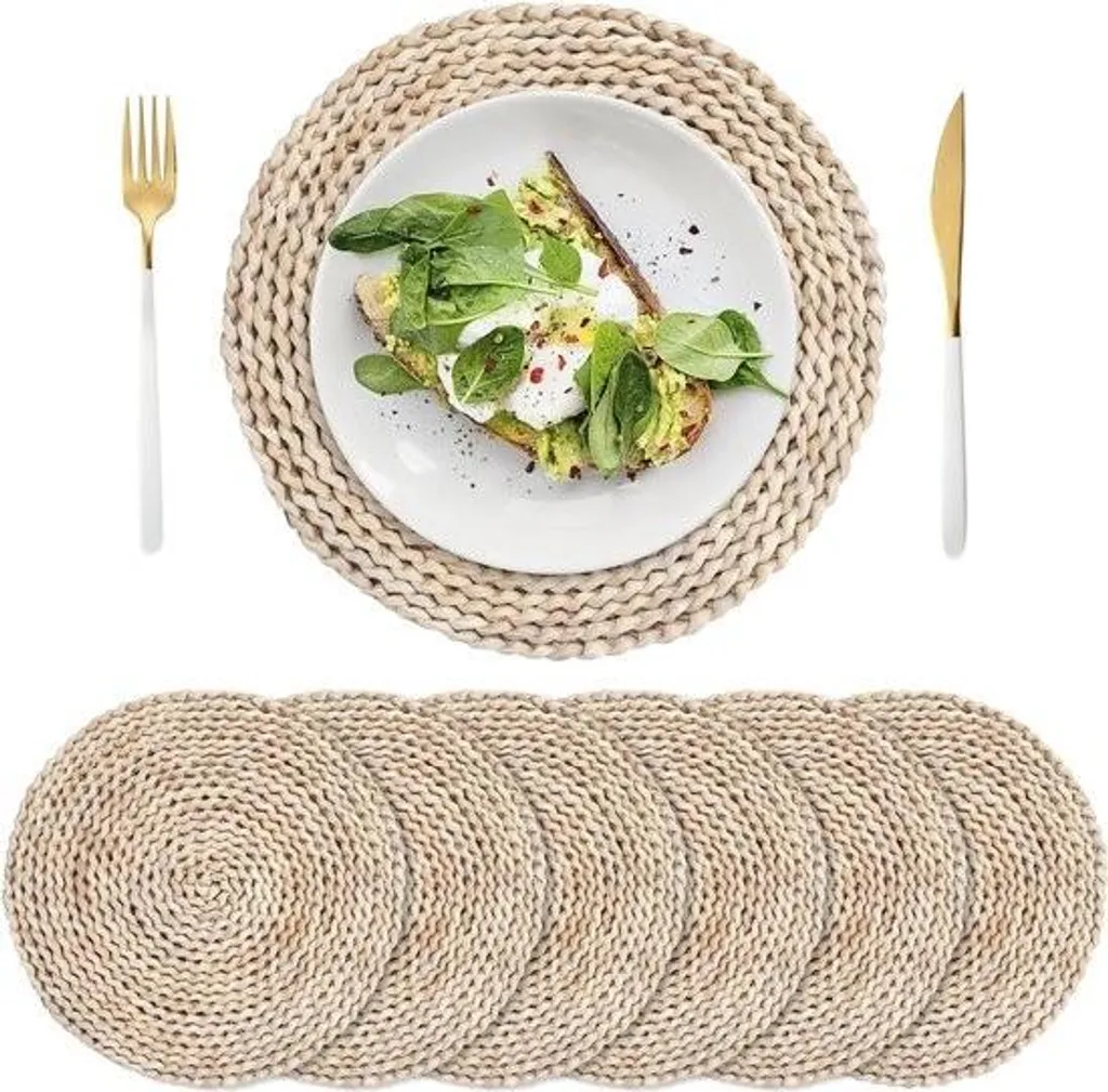 Sets de Table Anti-Rayures en Paille Naturelle - Lot de 6 Ronds 30 cm