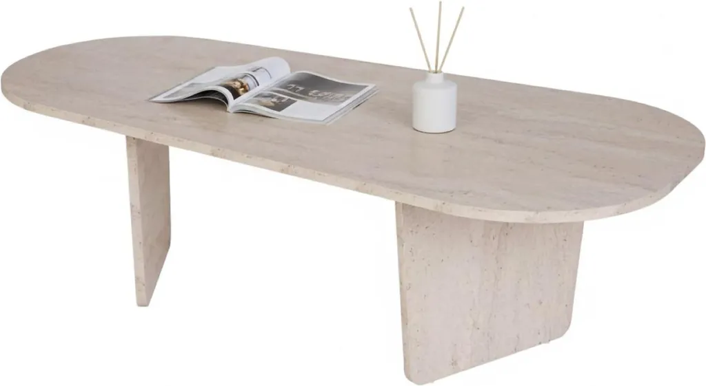 Tavolo Basso da Salotto Dozza Ovale Marmo Bianco Dmora | 130x65 cm