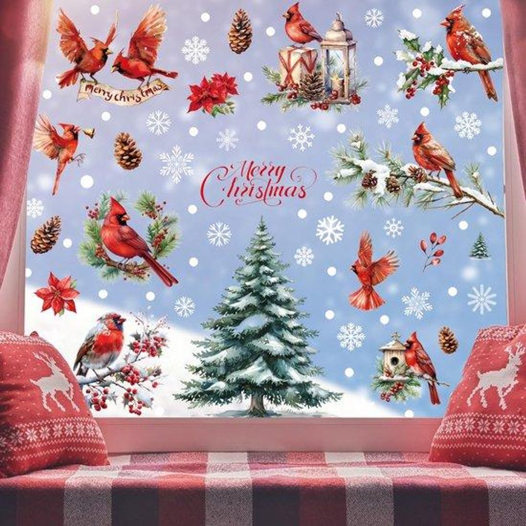 Kerstdeko Roter Vogel Schneeengel Kerstbaum Selbstklebend Doppelseitig wiederverwendbar