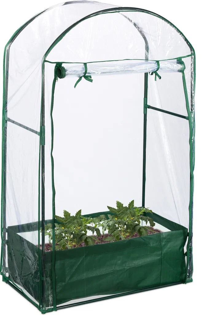 Relaxdays Serre de balcon avec sac de plantation en PVC 125 x 69 cm