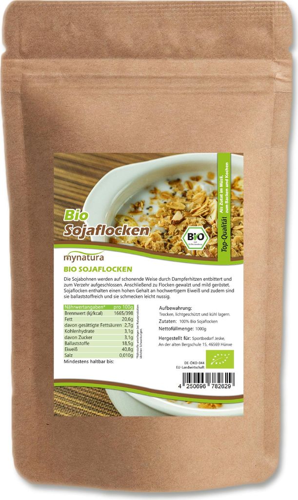 Sojaflocken von Mynatura – vielseitige pflanzliche Eiweißquelle für Müsli, Backen & Kochen 2x1Kg