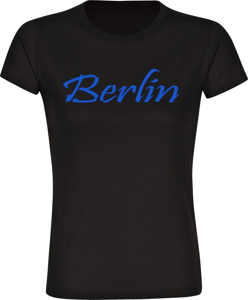 multifanshop Damen T-Shirt - Berlin blau - Schriftzug, schwarz, Größe M