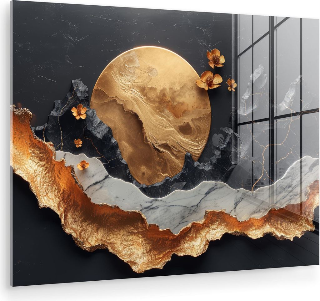 MuchoWow Glasbilder - Bilder auf Wandbild - Foto auf Glas Kunst - Gold - Modern - Abstrakt 40x30 cm Wanddekoration aus Glas - Acrylglasbild - Acryl...