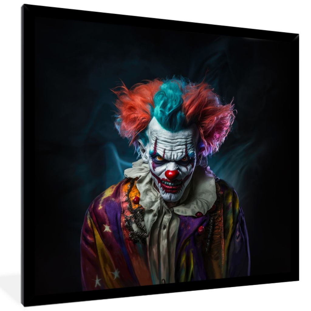 MuchoWow Gerahmtes Poster Clown - Make-up - Kostüm - Porträt - Horror 40x40 cm - Poster mit Schwarzem Bilderrahmen Wandposter Rahmen Foto Bilde...