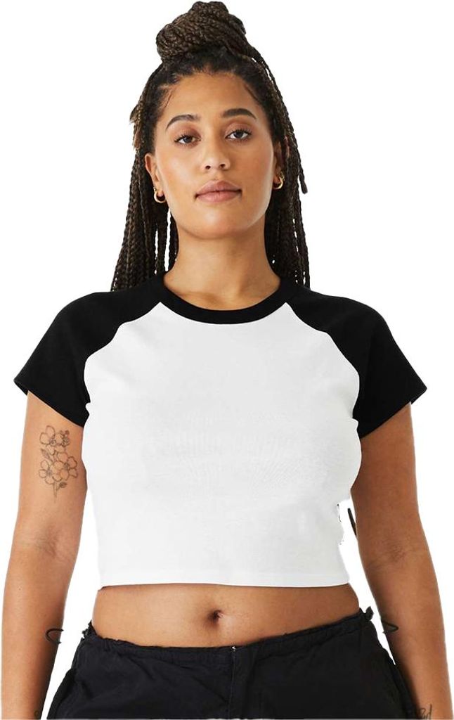 Bella + Canvas - "Baby" T-Shirt für Damen, Raglanärmel, Mikro Rippen BC7247 (XS) (Weiß/Schwarz)