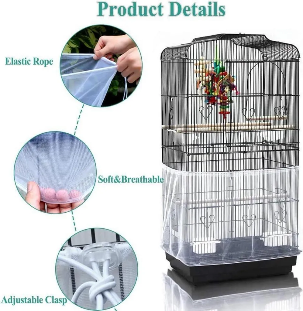 Couverture pour cage d'oiseau élastique en maille nylon noire - 3