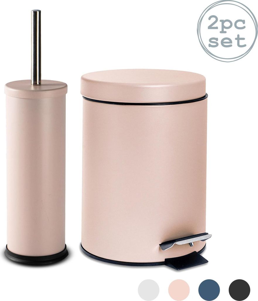 Harbour Housewares 2 Stück 3 Liter Badezimmer Treteimer & Toilettenbürste Set - Matte Rosa