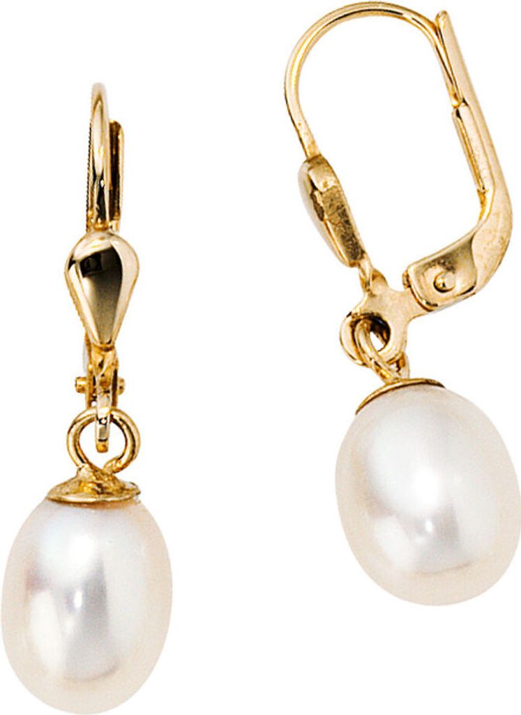 Ohrhänger Boutons Ohrringe mit Perle 585 echt Gold Gelbgold Damen