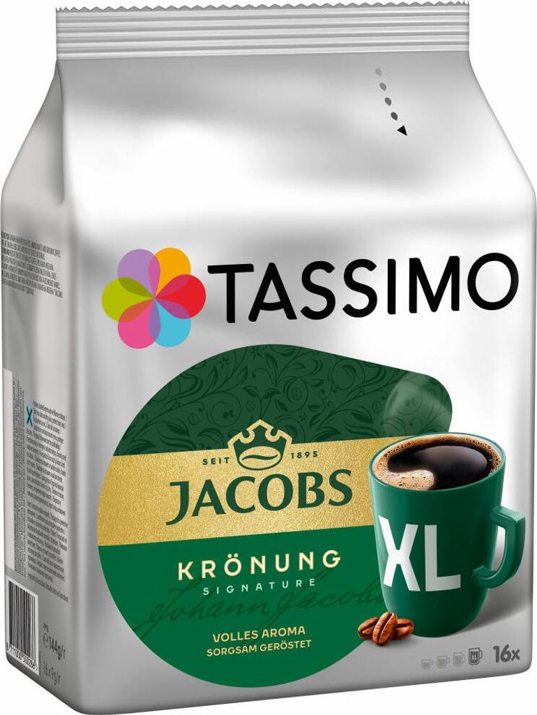 A bag of Tassimo Jacobs Krönung XL coffee pods.