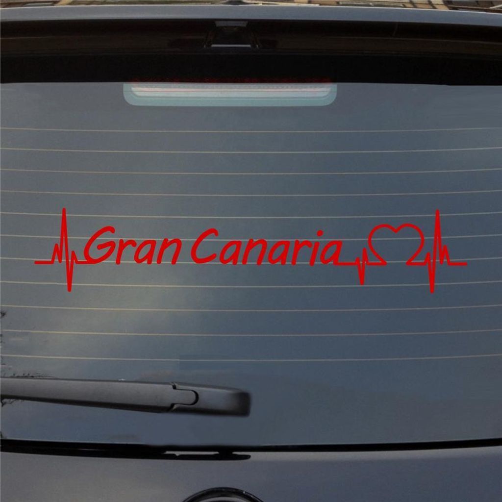 Heckscheibenaufkleber Gran Canaria Puls Herzschlag Auto- mit Insel Motiv 55x11 cm Rot Auto Aufkleber Sticker