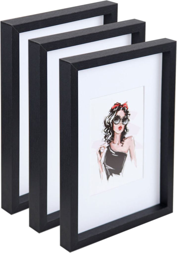 3er 5er Set Holz Bilderrahmen Bilder Foto Rahmen Fotorahmen Wanddeko Collage Poster HR-15 - Farbe: 3er Pack Schwarz | Format: 30x30
