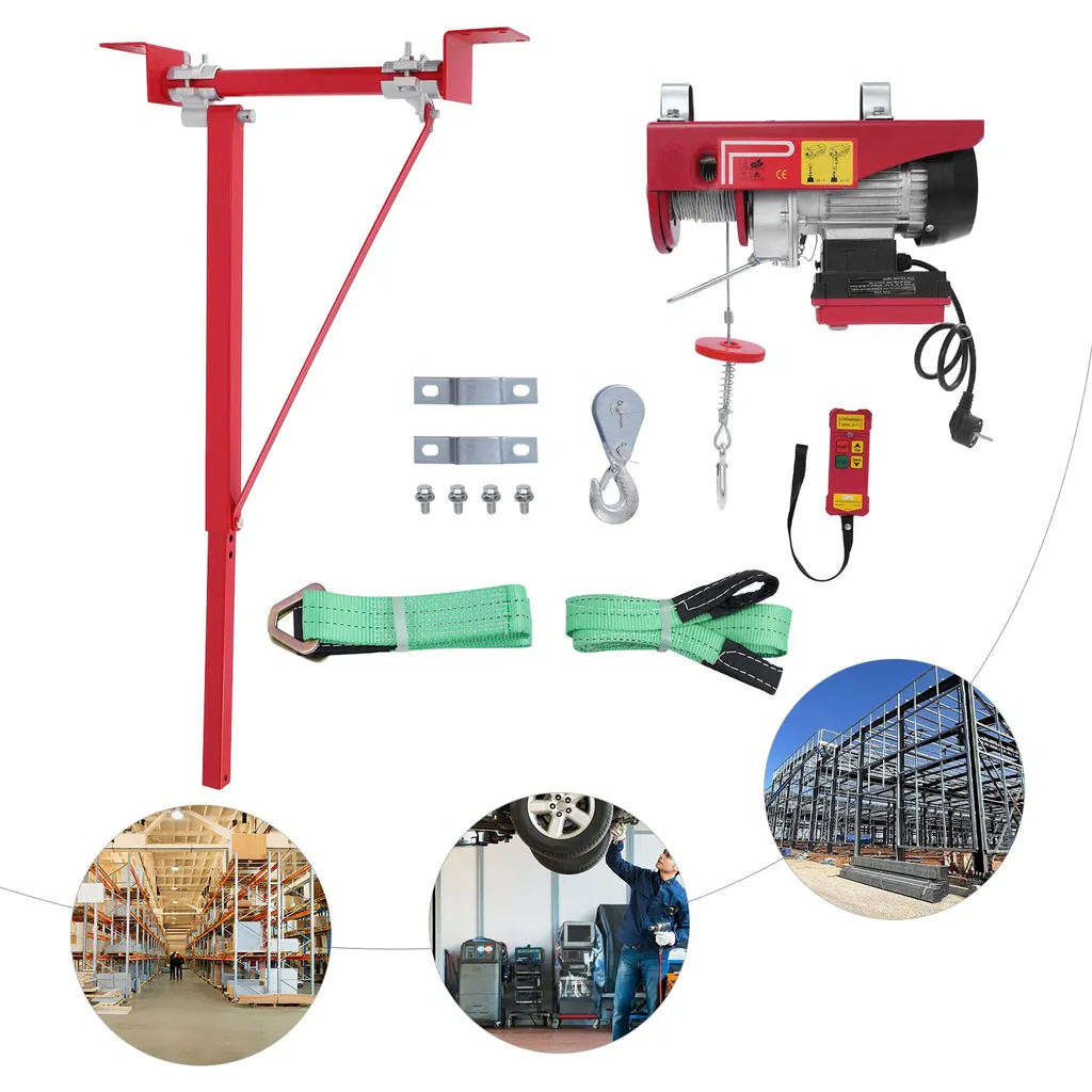 Treuil électrique 550W avec double câble et télécommande filaire rouge