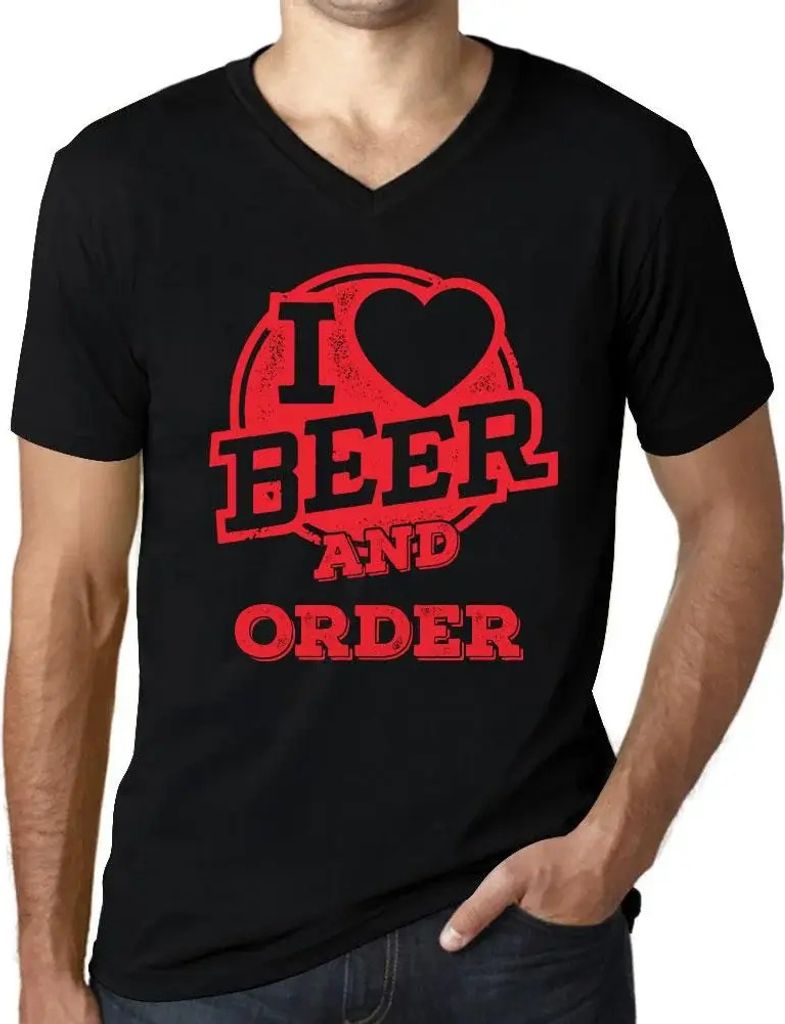 Herren Grafik T-Shirt V-Ausschnitt Ich liebe Bier und bestelle – I Love Beer And Order – Öko-Verantwortlich Vintage Jahrgang Kurzarm Lustige D...