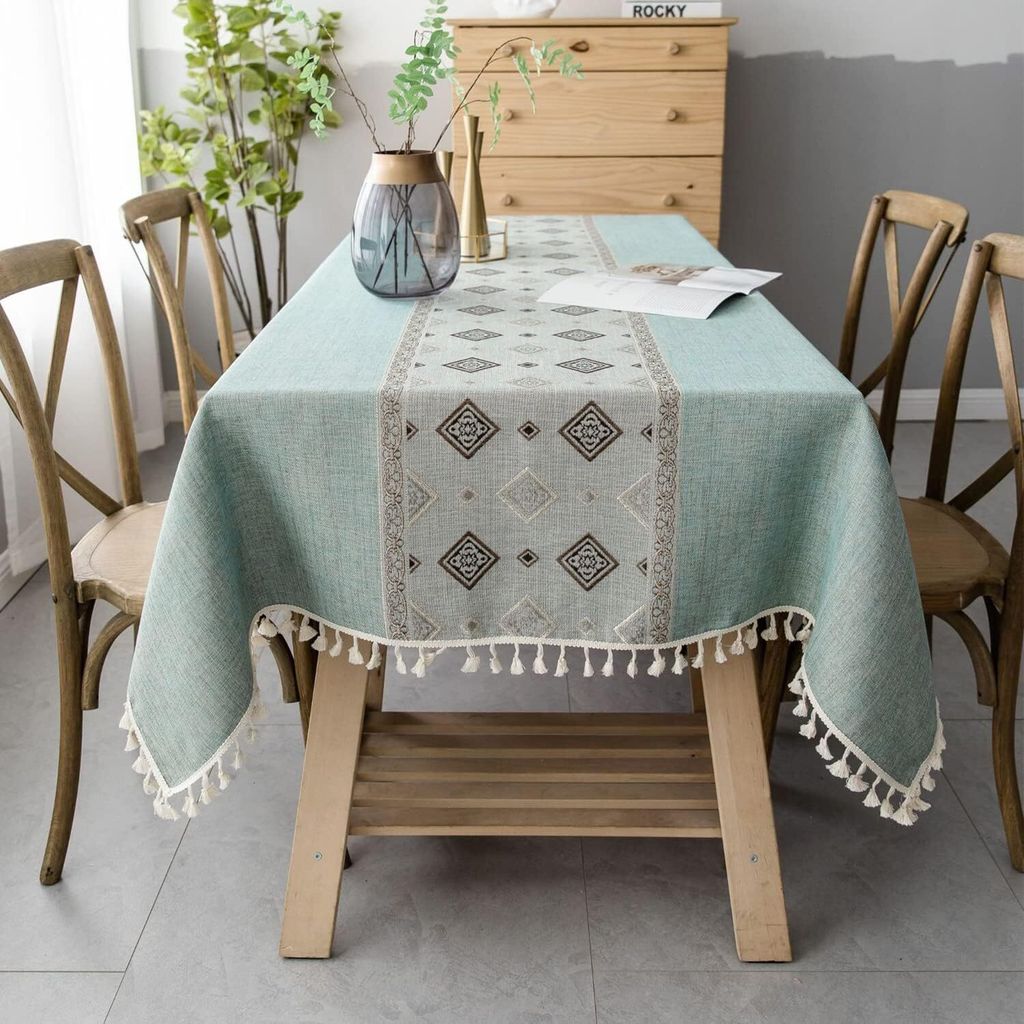 Rectangular Baumwolle Linen Tablecloth Washable Tassels Design Garden Tablecloth for Coffee Table Home Kitchen Dining Table Decoration (Green, 140 ...