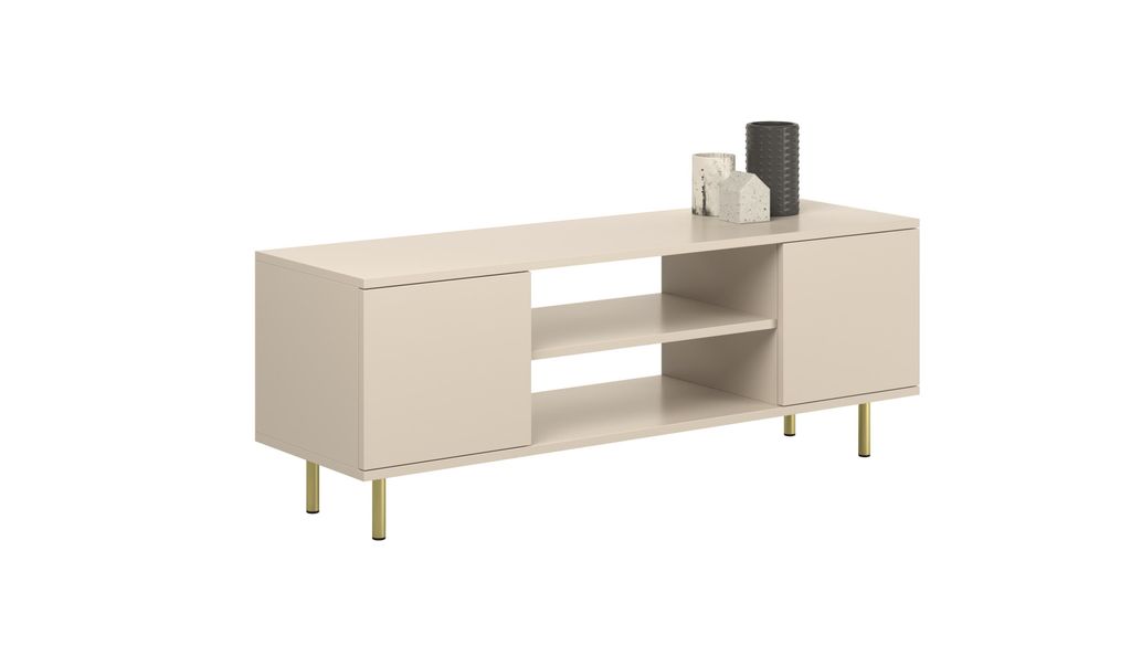 TV-Schrank FOCUS 155 cm in Kaschmir mit goldenen Beinen – Laminatplatte 18 mm, für Fernseher bis 65 Zoll, mit praktischen Ablagen und Schränken
