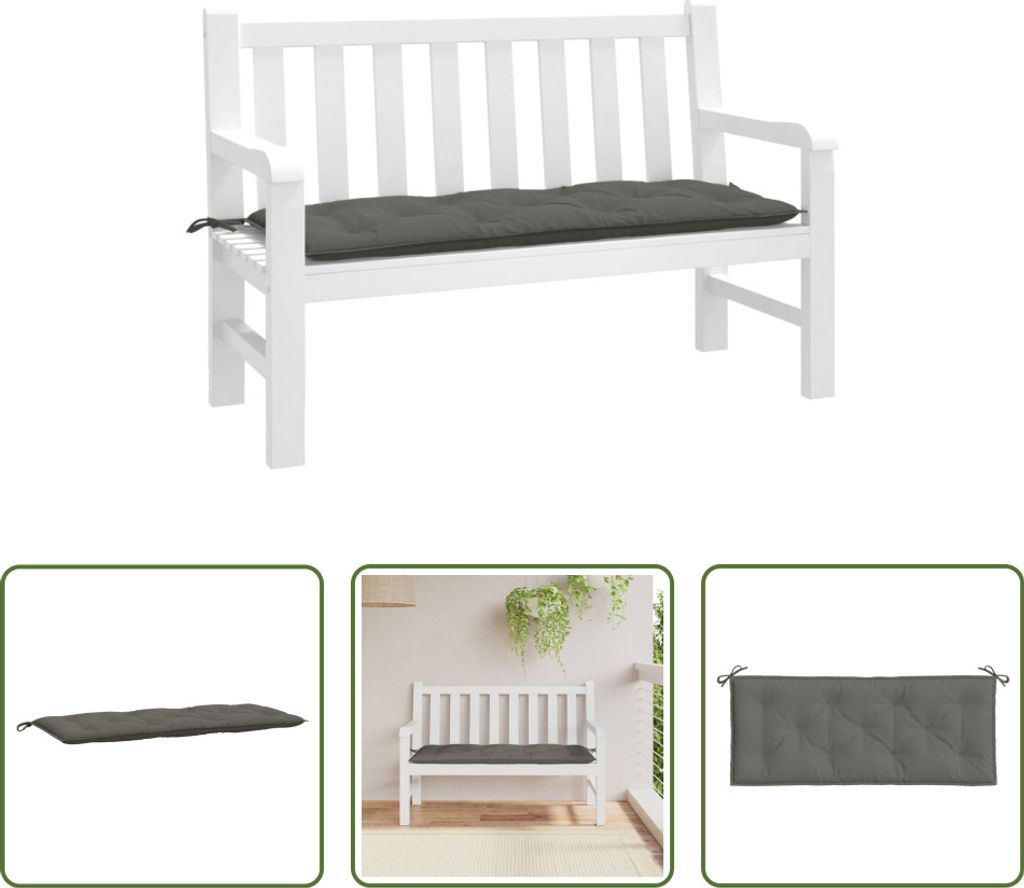 The Living Store Gartenbank-Auflage Melange Dunkelgrau 120x50x7 cm Stoff