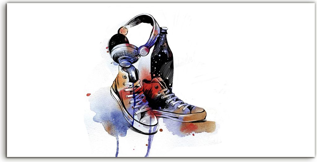 Coloray Acrylbild 120x60 Wandbild Acrylbilder Foto Wand Straßenkunst Sneakers Schuhe
