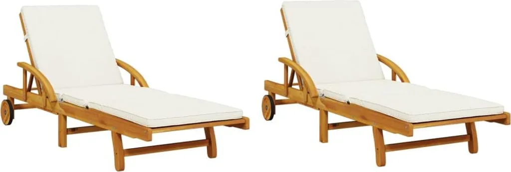 vidaXL Bains de soleil 2 pcs avec coussins 200x68x83 cm bois d'acacia
