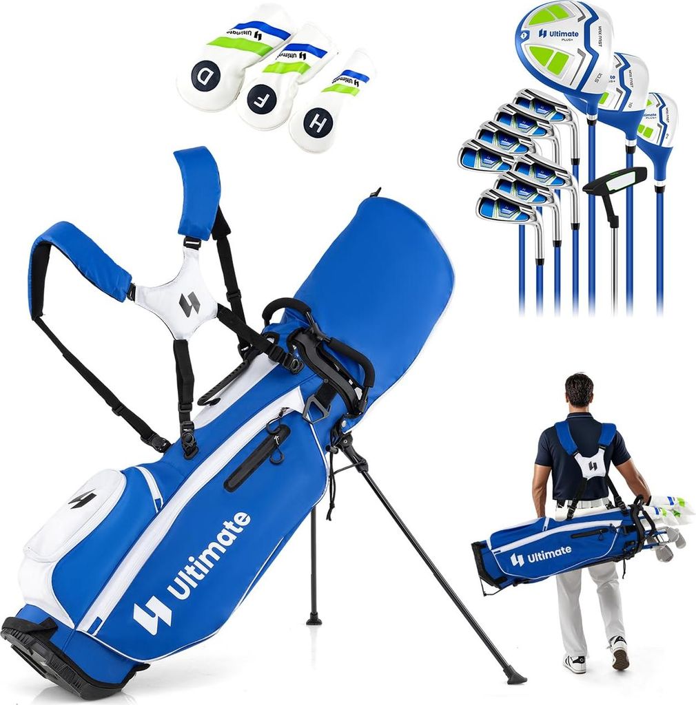GOPLUS 15 tlg. Golfschläger Set, Golfset für Herren mit Driver, Fairway, Hybrid, Eisen, Putter & Golfstandtasche mit Stauraum, Golf-Trainingssets