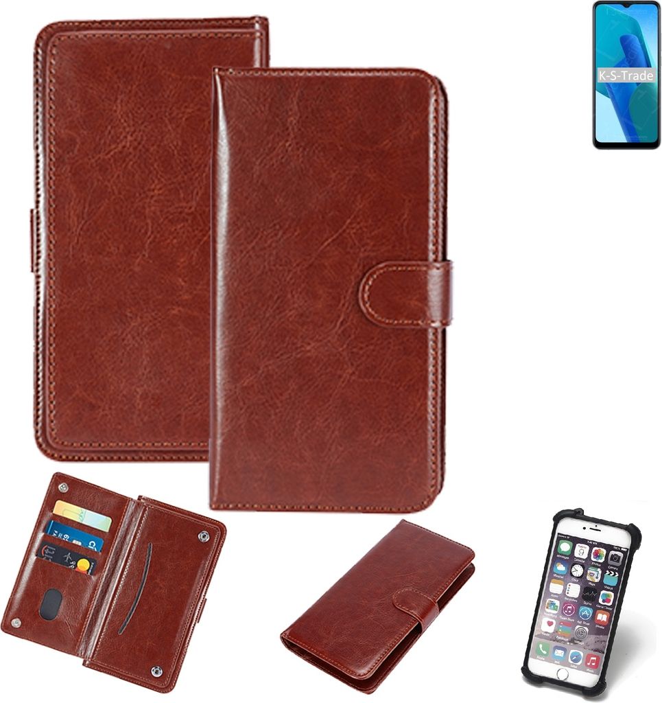 K-S-Trade 360° Hülle kompatibel mit Oppo A16e braun Kunstleder Case BookCase WalletCase Kunstlederederhülle Handyhülle, Rundumschutz Bumper (1x)