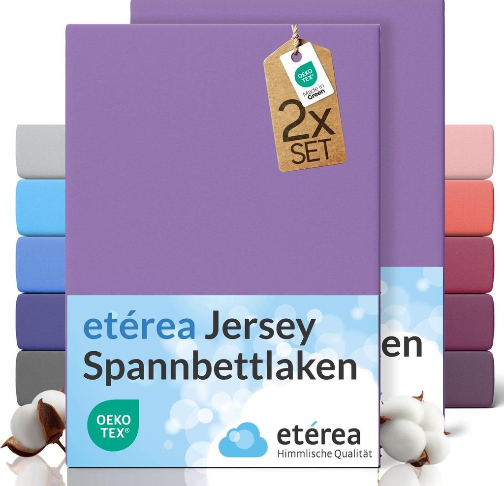 2er Set Jersey Spannbettlaken 180x200cm - 200x200cm - 100% BAUMWOLLE - Bettlaken Spannbetttuch 180x200cm - 200x200cm - Violett