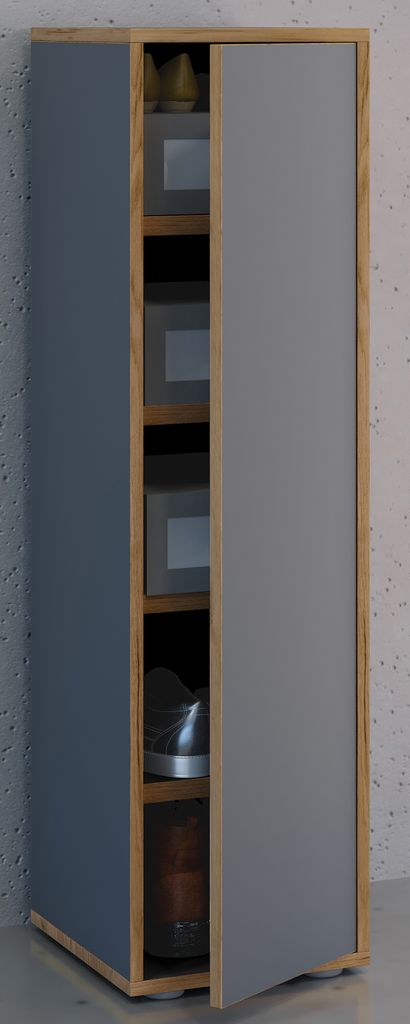 VCM Holz-Schuhschrank | Maße: B. 30 x H. 110 x T. 33 cm | Allzweckschrank | 5 Fächer | 1 Drehtür - Salia Breite 30 cm