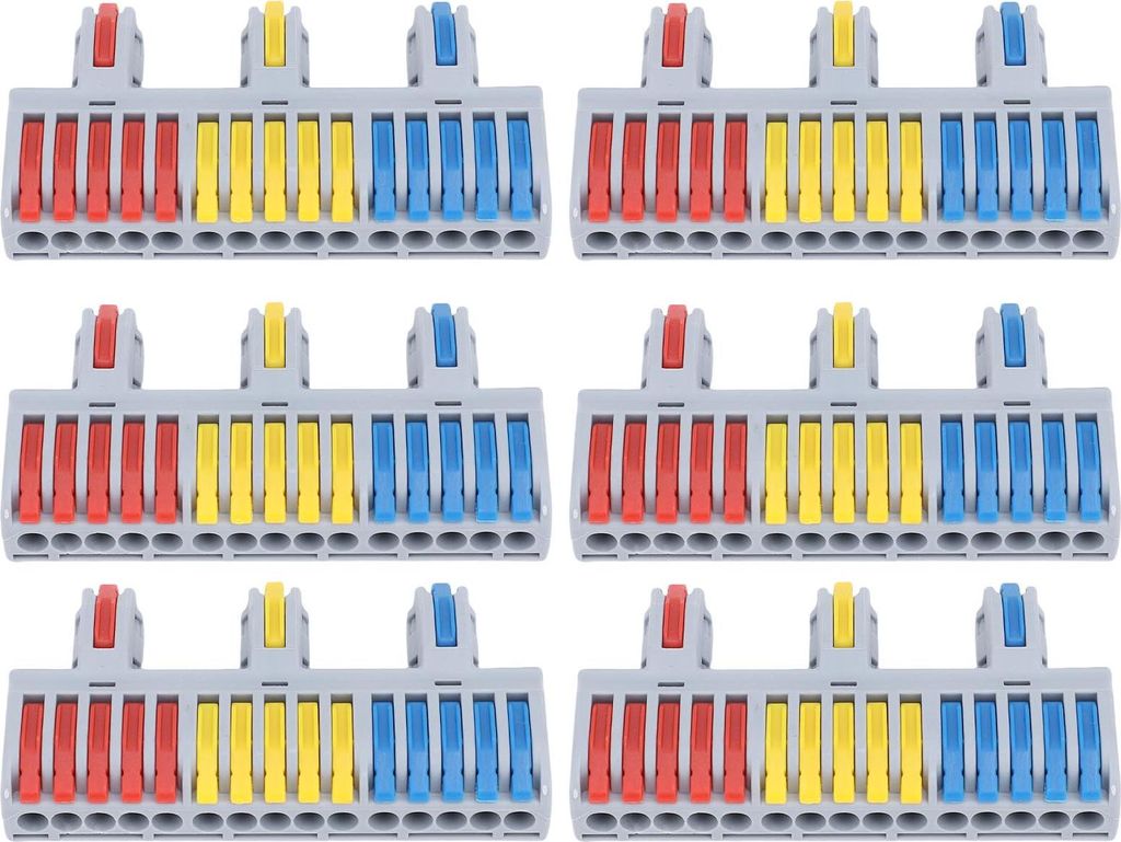 6-teiliger Hebel-Drahtverbinder, PA66-Gehäuse, kompakter Steckanschluss, Schnellverdrahtungskabel, 3 in 15 Out, 250 V, 600 V, 32 A