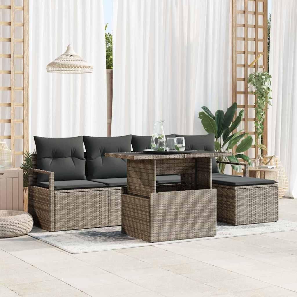Maison Exclusive - Garten-Sofa-Set mit Speicher 6 pcs Grau Poly Rattan