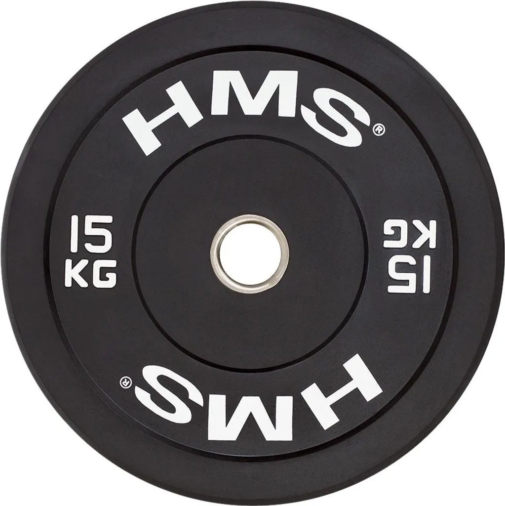 Poids olympique 15 kg en caoutchouc noir avec bague en acier inoxydable