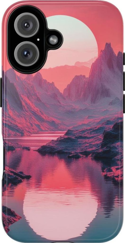 Pinkfarbener Sonnenuntergang über Gebirgsfluss – Hülle Kompatibel mit iPhone 16