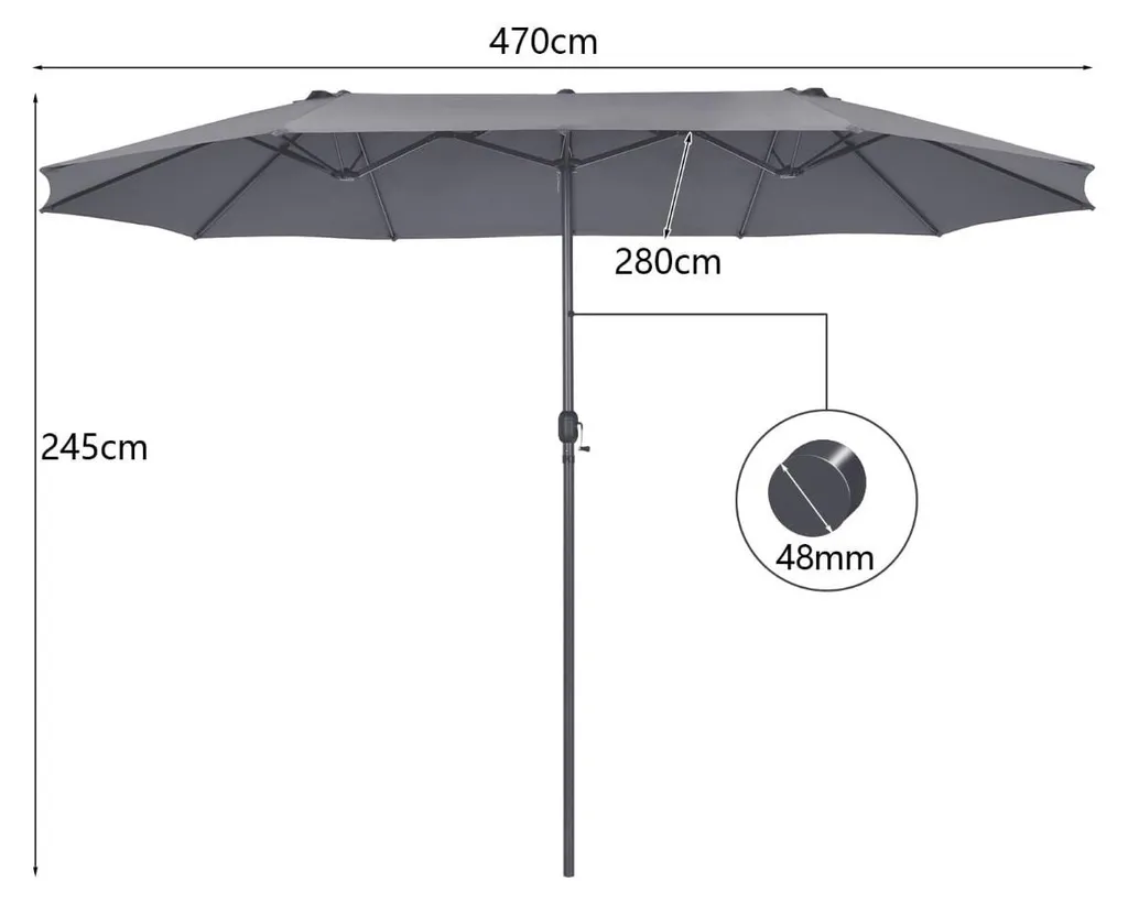 Grand parasol de jardin double gris 4,6 m idéal pour grandes tables