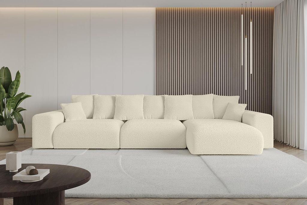 Ecksofa mit Schlaffunktion und Bettkasten ESKAR-L2 - 364x176x72 cm Beige - Corner Sofa Bett Eckcouch Couch L-Form Schlafcouch Ausziehbar Wohnlandsc...