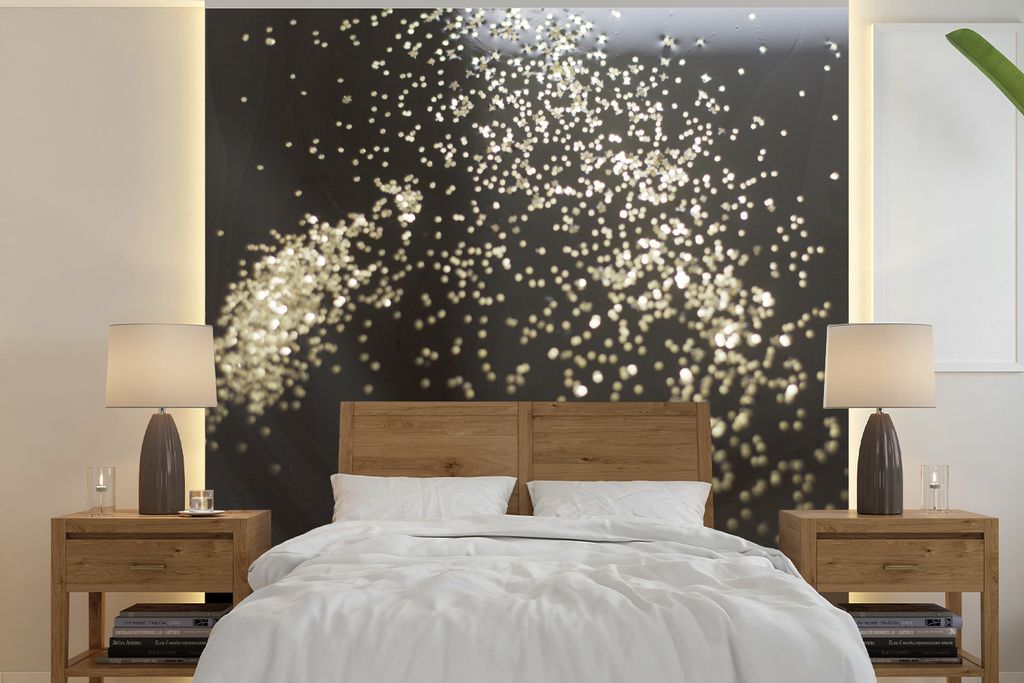 MuchoWow Fototapete für Wohnzimmer oder Schlafzimmer Wandtapete Vinyl Motivtapete Marmor - Schwarz - Glitter - 260x260 cm - Papiertapeten