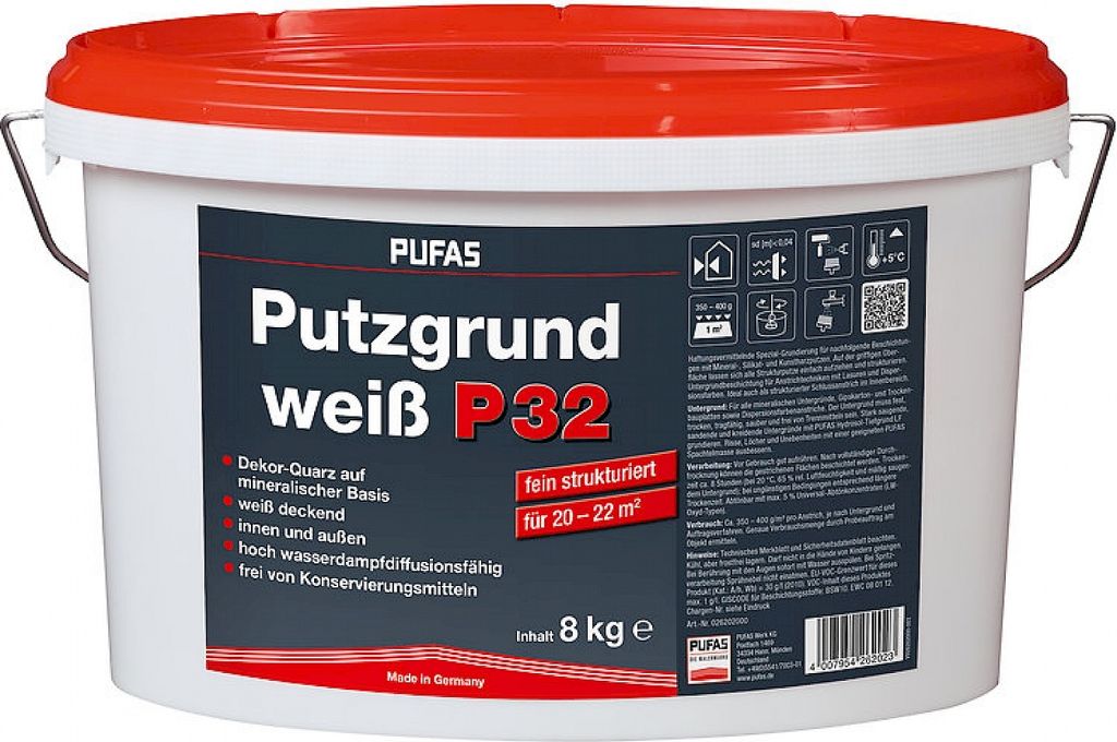 PUFAS Putzgrund P32 weiß fein 8kg 026202000 Produktbild 