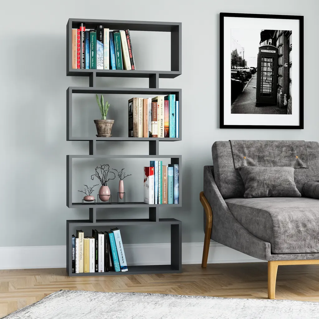 Étagère de rangement Anthracite Langdon - Grand meuble bibliothèque