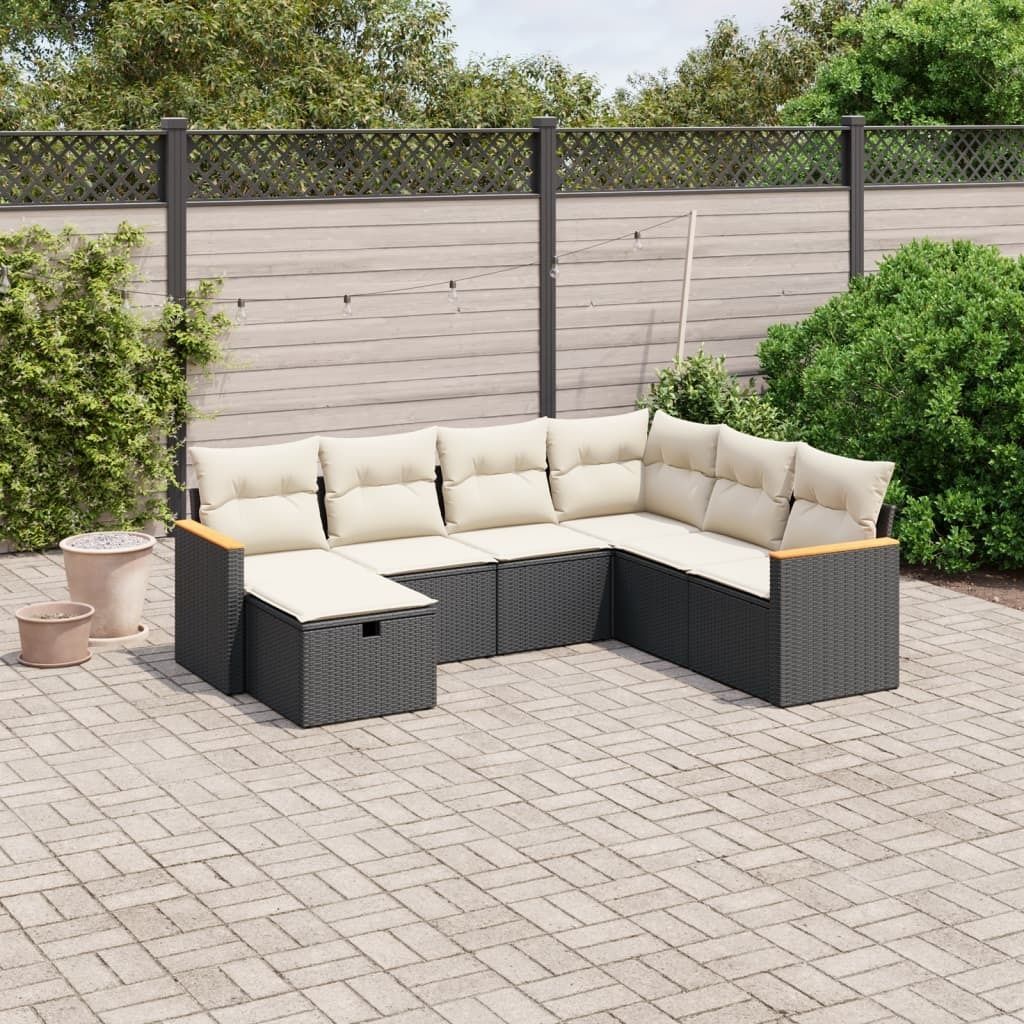 Maison Exclusive - 7-tlg. Garten-Sofagarnitur mit Kissen Schwarz Poly Rattan