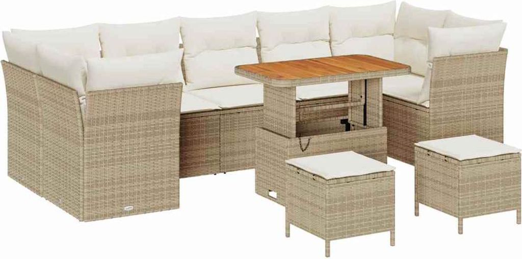 vidaXL Gartensofa-set 10 pcs Beige Poly-Rattan