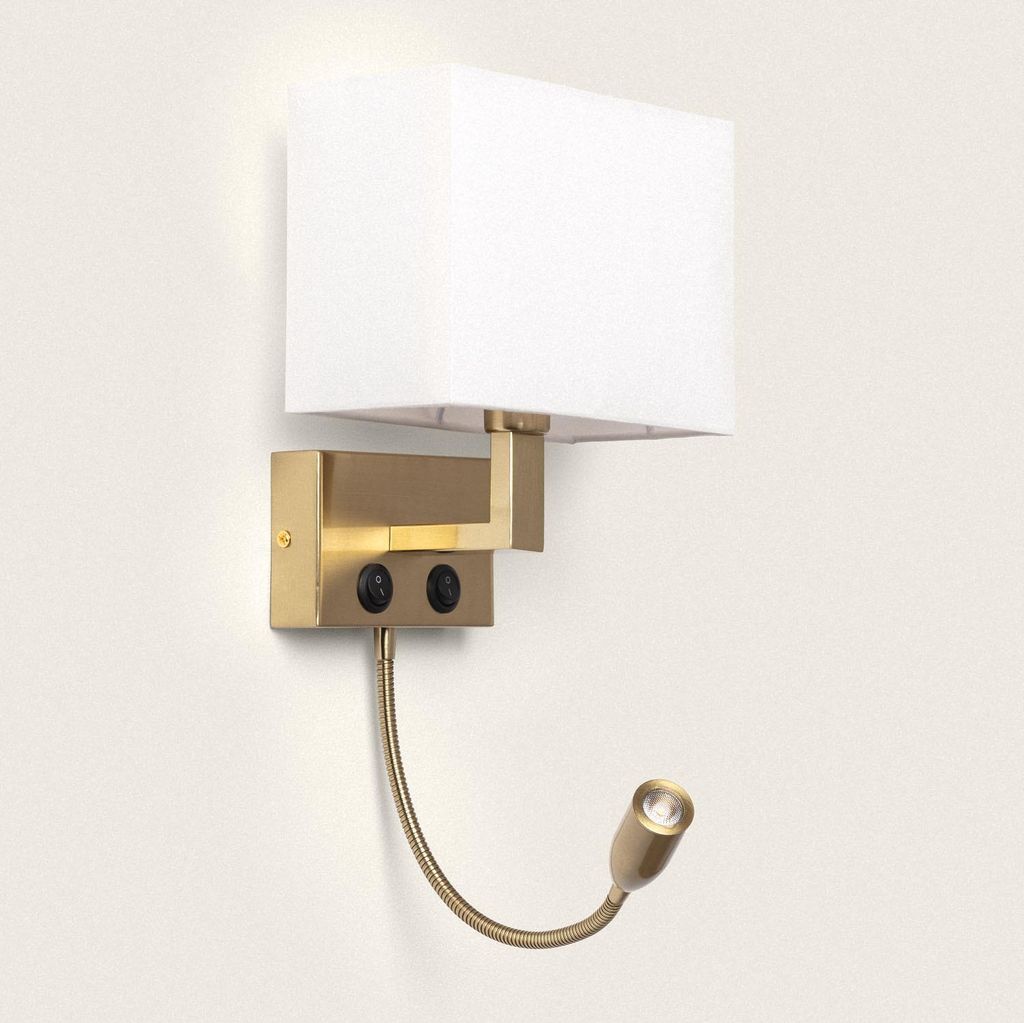 Metall-Wandleuchte mit LED-Leselampe Waldorf Messing