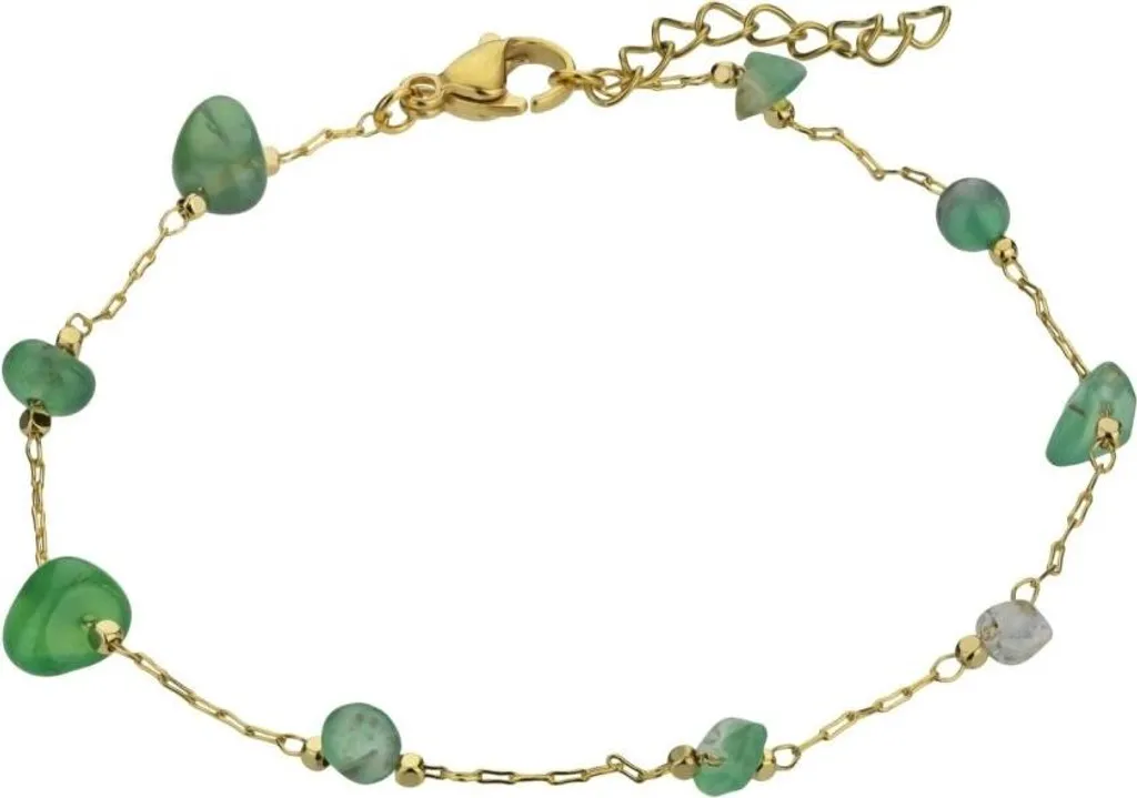 Gourmette femme en plaqué or et pierre agate verte - Bracelet de luxe
