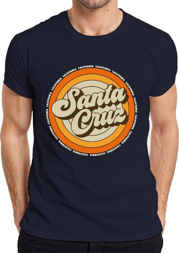 Santa Cruz Kalifornien Retro Sonnenuntergang Surfer Surfen Strand Herren T-Shirt, Navy, M